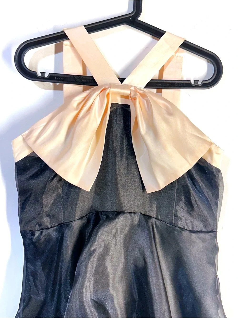 Lulu's Perfect Beauty Black Tiered Organza Midi Dress Blush Satin Bow Sz  XL NEW